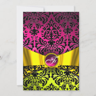 GULD GUL FUCHSIA SVART DAMAST MONOGRAM INBJUDNINGAR