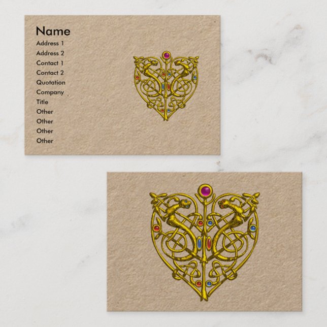 GULD GUL HYPER VALENTINE HJÄRTA Kraftpapper Visitkort (Fram/baksida)