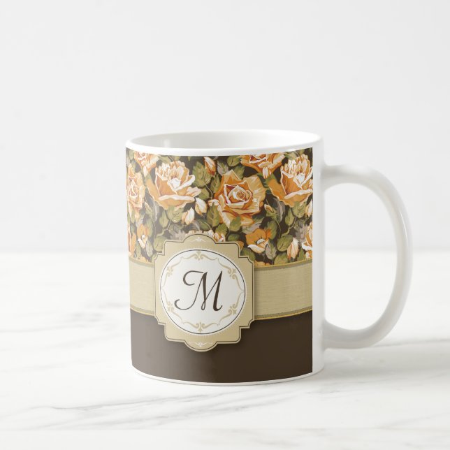 Guld Gul ros på Brown med Monogram Kaffemugg (Höger)