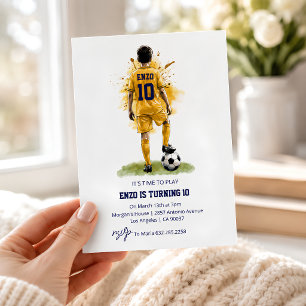 Guld Gul Tröja Pojke Bakre Vy Fotboll Födelsedag Inbjudningar