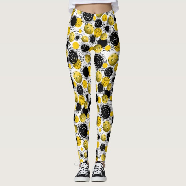 Guld- gula Pickleballs - damasker Leggings (Framsida)