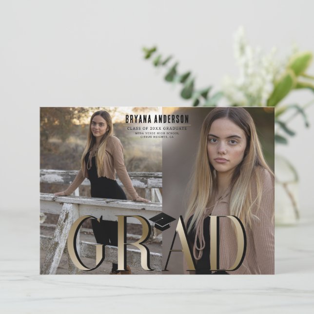 Guld Guld Examen Utexaminerings Foto Examen Annons Inbjudningar (Stående Fram)