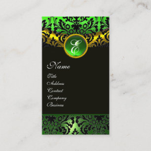 GULD GULT BLACK GRÖNT EMERALD DAMASK MONOGRAM VISITKORT