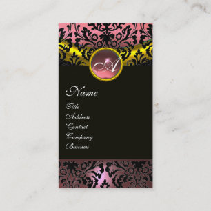 GULD GULT BLACK ROSA AMETHYST DAMASK MONOGRAM VISITKORT