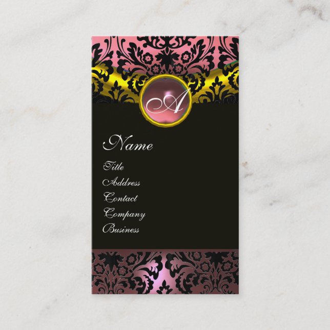 GULD GULT BLACK ROSA AMETHYST DAMASK MONOGRAM VISITKORT (Framsida)