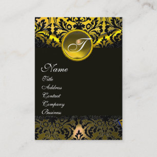 GULD GULT BLACK TOPAZ DAMASK MONOGRAM VISITKORT