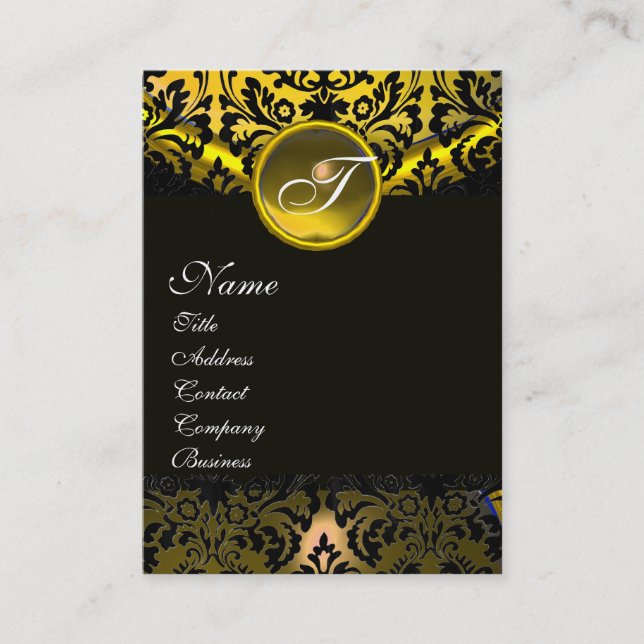 GULD GULT BLACK TOPAZ DAMASK MONOGRAM VISITKORT (Framsida)
