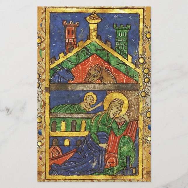 GULD GULT BLOMMIGT, NATIVITY CHRISTMAS PARCHMENT BREVPAPPER (Framsida)