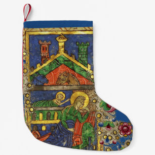 GULD GULT BLOMMIGT, NATIVITY CHRISTMAS PARCHMENT LITEN JULSTRUMPA