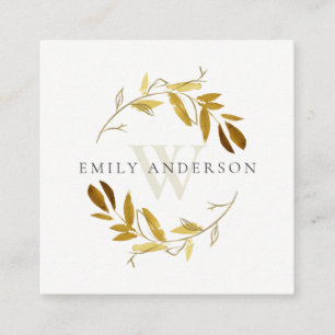 GULD GULT FOLIAGE INITIAL WREATH PROFESSIONELL FYRKANTIGT VISITKORT