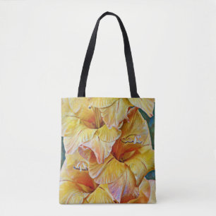 Guld Gult Gladiolus Flowers Art Tote Tygkasse