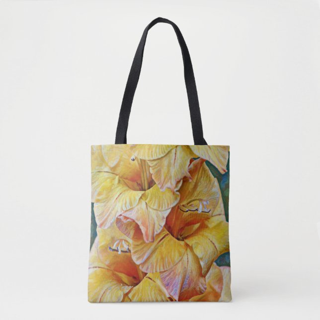 Guld Gult Gladiolus Flowers Art Tote Tygkasse (Framsida)