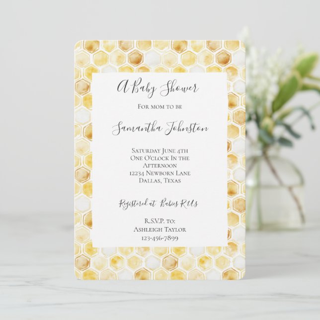 Guld Gult Honeycomb Baby Shower Inbjudningar (Stående Fram)