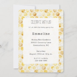 Guld Gult Honeycomb Birthday Inbjudningar