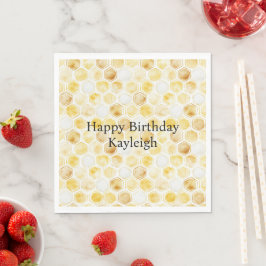 Guld Gult Honeycomb Birthday Pappersservett
