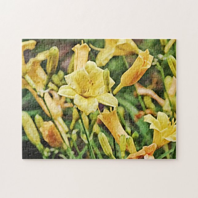 Guld Gult Lily Flowers Garden Puzzle Pussel (Horisontell)