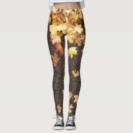 Guld gult maple löv höstasfaltväg leggings