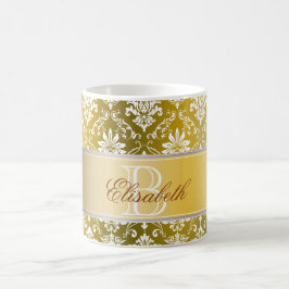 Guld- gult- och vitdamast för Monogram Kaffemugg