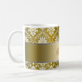 Guld- gult- och vitdamast för Monogram Kaffemugg