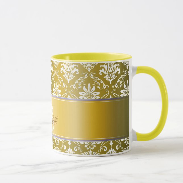 Guld- gult- och vitdamast för Monogram Mugg (Höger)