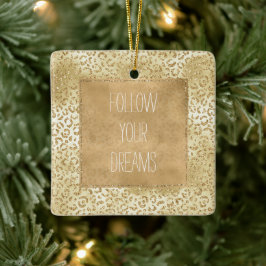 Guld Gult Ombre Glitter Leopard Julgransprydnad Keramik