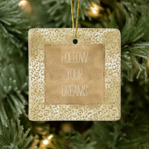 Guld Gult Ombre Glitter Leopard Julgransprydnad Keramik