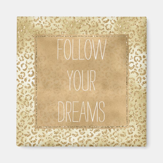 Guld Gult Ombre Glitter Leopard Magnet (Framsidan)