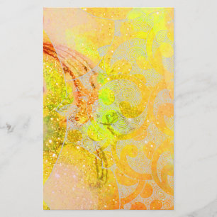 GULD GULT ORANGE ABSTRAKT VÅGAR, BLOMMIGT SWIRLS BREVPAPPER