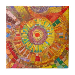 Guld Gult Orange Circle Colorful Mosaic Art Kakelplatta