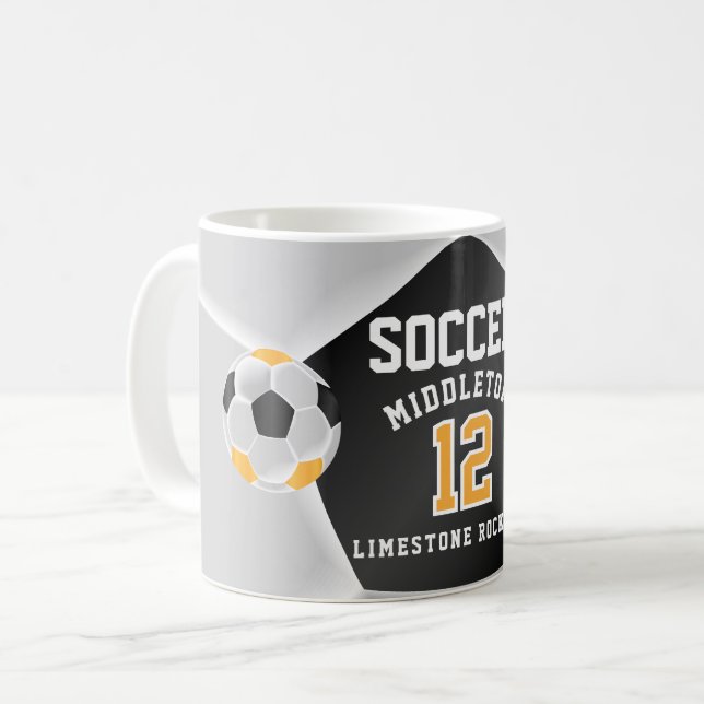 Guld Gult, svart och vit ⚽ idrottare Kaffemugg (Framsida vänster)