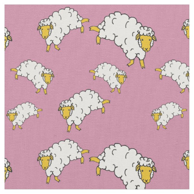 Guld/gult/vita får/små lamm på rosa tyg (Närbild)