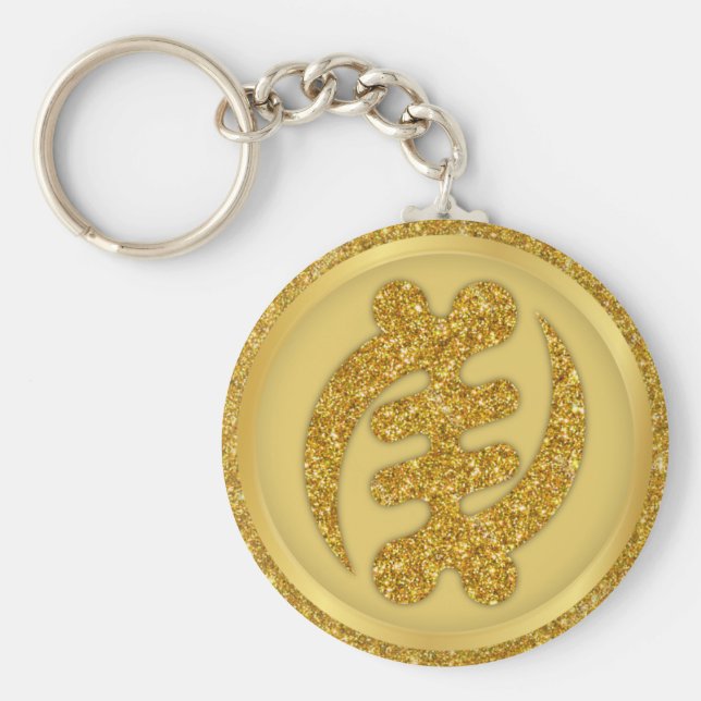 Guld Gye Nyame African Adinkra Keychain Nyckelring (Framsidan)