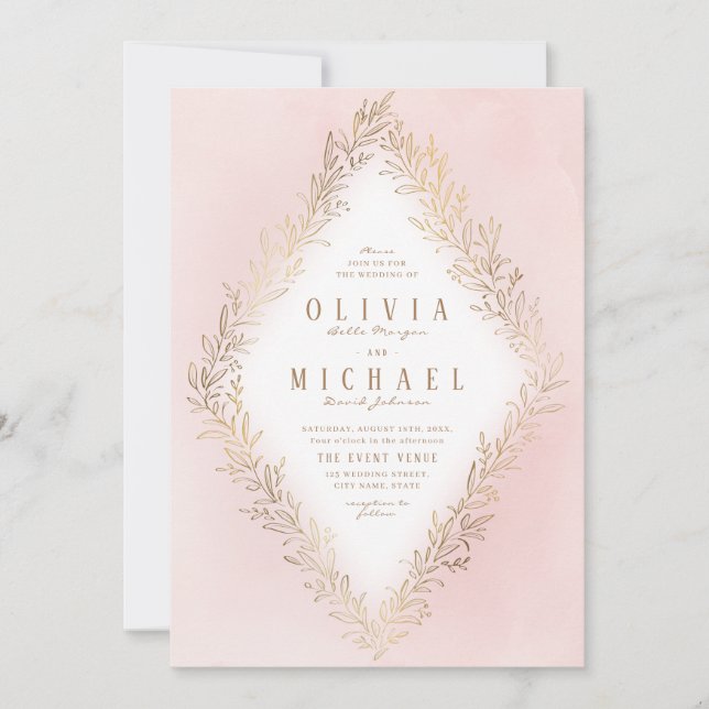  guld gyldade botaniska elegant bröllop inbjudningar (Framsida)