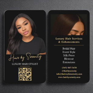 Guld Hair Stylist QR kod Luxury Black Beauty Visitkort