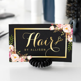Guld Hair Stylist Sissors Trendig Girly Blommigt Visitkort