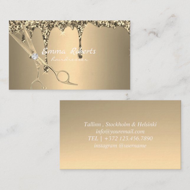 Guld Hairdresser Gradient Glitter Modern Visitkort (Fram/baksida)