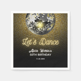 Guld Halftone Disco Boll Låt oss Dance Birthday Pappersservett