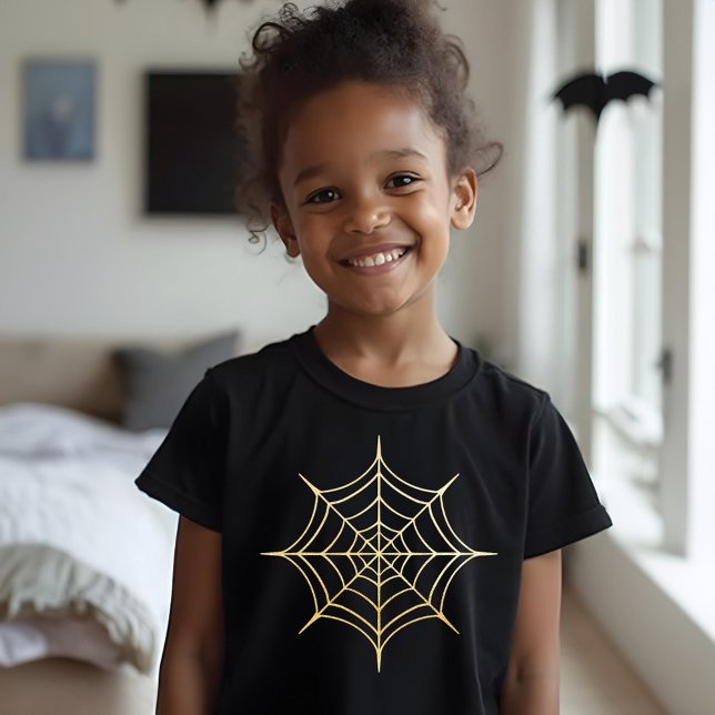 Guld- Halloween spindelnätdesign & tillbaka T Shirt (Golden Halloween Spiderweb Design & Back Monogram Tri-Blend Shirt)