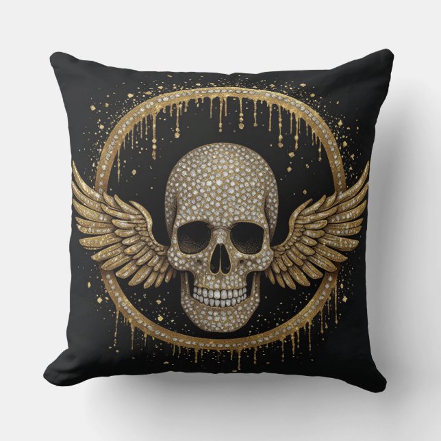 ☠️ Guld Halo Dödskalleemblem För Mörka Stil Gåvor  Kudde (Framsida)