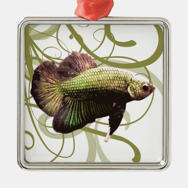 Guld Halvmåne Betta Siamese Fighting Fish Julgransprydnad Metall (Framsidan)