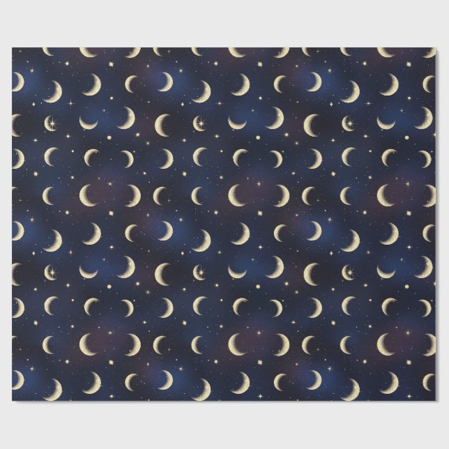 Guld halvmåne och stjärnor Natt himmel mönster Presentpapper (Platt)