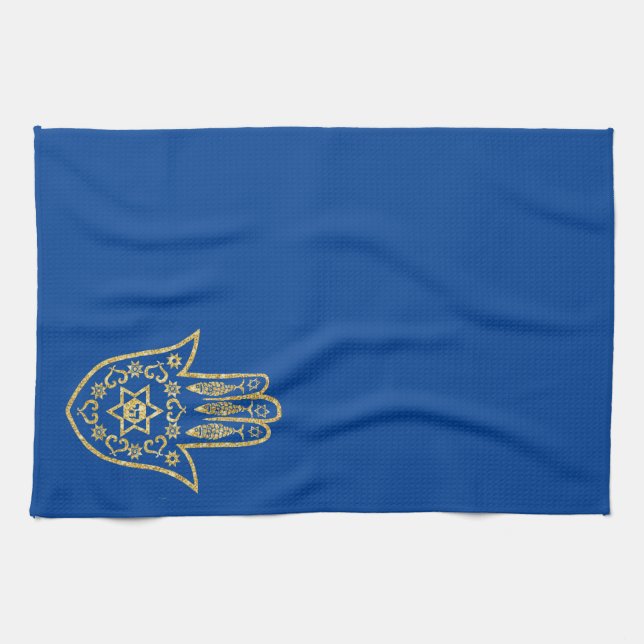Guld Hamsa Outline Kitchen Towel Kökshandduk (Horisontell)