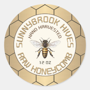 Guld Hand-Harvested Honeycomb Bee Honeycomb etiket Runt Klistermärke