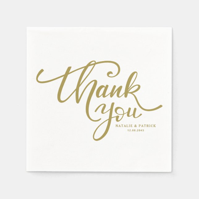 Guld Hand Lettered Bröllop Tack Pappersservett (Framsidan)