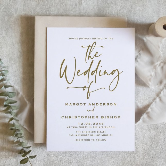 Guld Hand Lettered Calligraphy Bröllop Inbjudningar (Gold Hand Lettered Calligraphy Wedding Invitation)