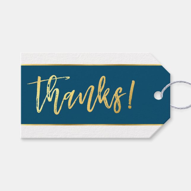 GULD HAND LETTERED THANKS snyggt marin vit Presentetikett (Framsidan (Horisontell))