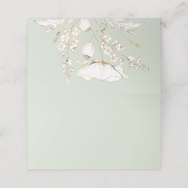 Guld Hand plockade Wildblommor Bröllop Placeringskort (Utvändigt utvikt)