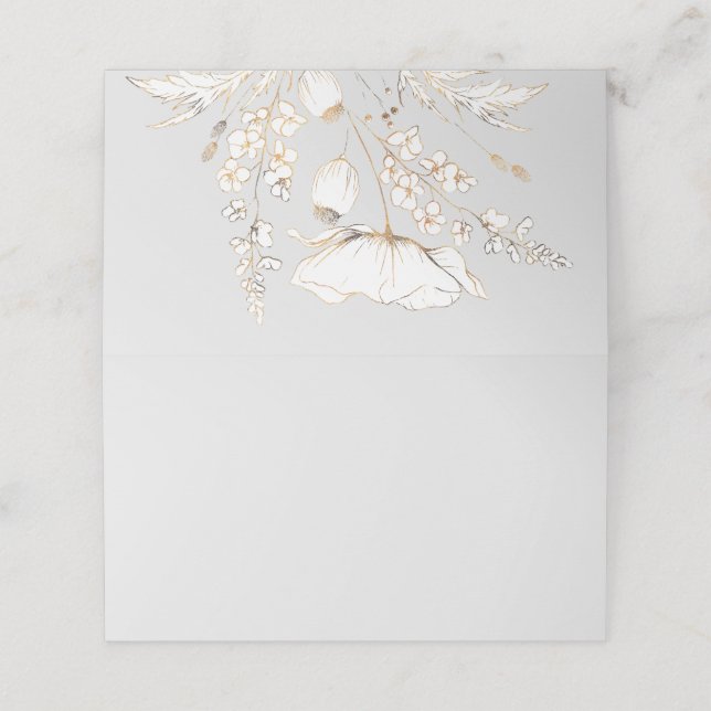 Guld Hand plockade Wildblommor Bröllop Placeringskort (Utvändigt utvikt)