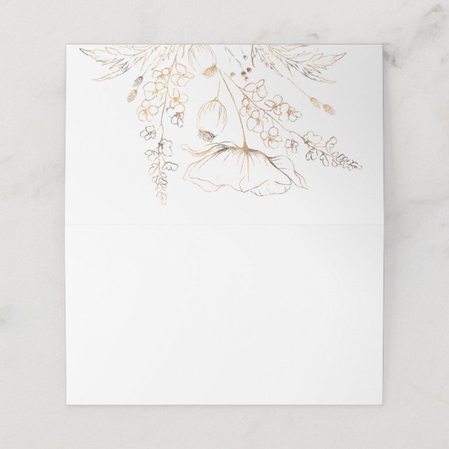 Guld Hand plockade Wildblommor White Bröllop Placeringskort (Utvändigt utvikt)