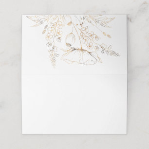 Guld Hand plockade Wildblommor White Bröllop Placeringskort